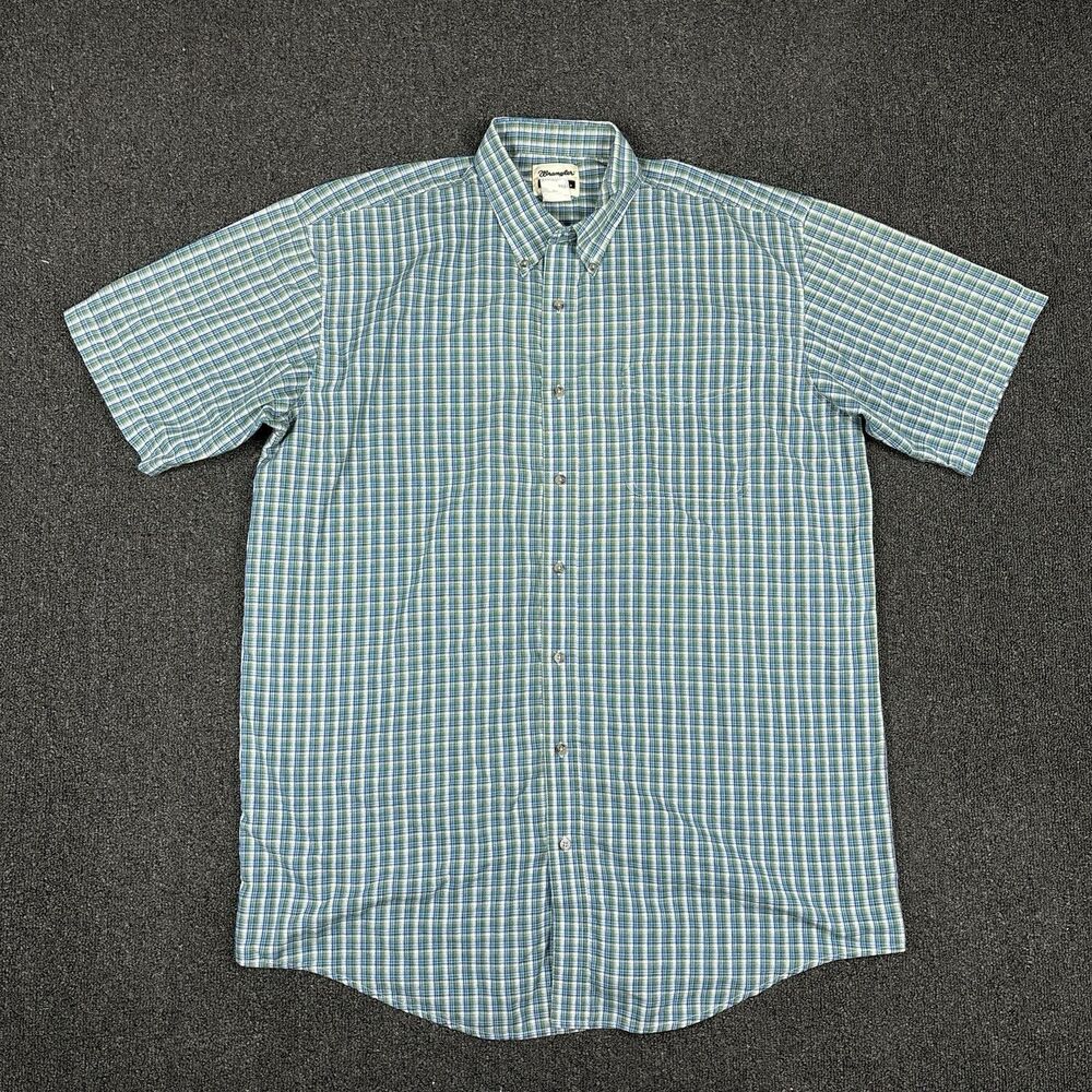 Wrangler Riata Shirt Mens Green White Plaid Button Down Cotton Blend Size 2XL